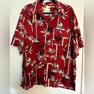 Banana Cabana 100% silk red‎ men's Hawaiian shirt sz XL Bamboo print 90s